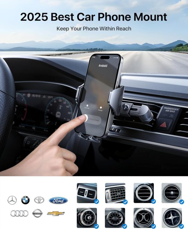 andobil Phone Holders for Your Car - Round Air Vent Phone Mount with Ultra-Strong Metal Clip, 360° Rotation & Anti-Shake Design for iPhone 16/15/14/13/12 Pro Max/Samsung Galaxy S24/Android - Image 5