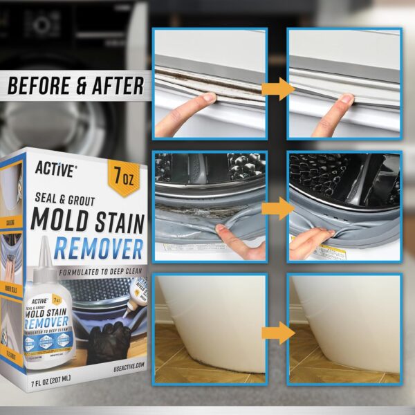 Mold Stain Remover Gel Cleaner - ACTIVE Heavy Duty Stain Cleaner for Front Loader Washing Machine Seal, Bathroom Grout, Shower, Caulk - Front Load Washer Cleaning Solution - 7 Fl Oz - Image 4