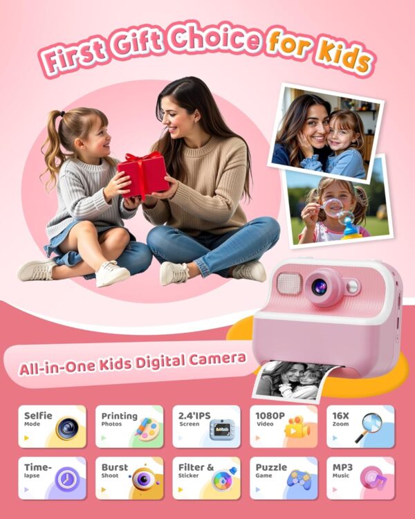 Instant Camera, Front Rear Dual Selfie Kids Camera with 1080P Videos, Holiday Birthday Gifts for Kids Age 3-12, Toddler Portable Travel Print Digital Camera Toy for 4 5 6 7 8 9 Year Boys Girls - Image 2