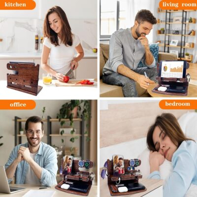 Stylish Wooden Phone Dock: The Ultimate Nightstand Organizer for Him - Perfect Gift for Birthdays! - 이미지 2