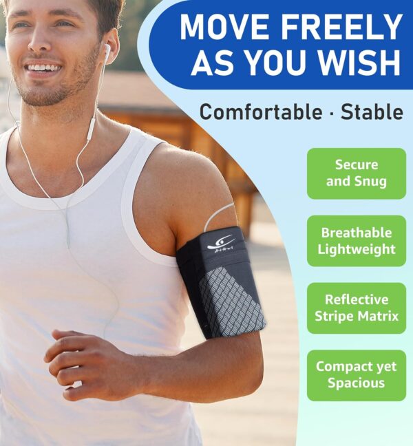 HiRui Universal Sports Armband Cell Phone Armband Sleeves Running Armband for Exercise Workout, Compatible with iPhone 16/16Plus/Pro/15/15Plus/14/13 Samsung Galaxy All Phones (Medium, Black) - Image 2