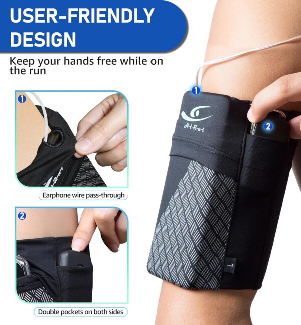HiRui Universal Sports Armband Cell Phone Armband Sleeves Running Armband for Exercise Workout, Compatible with iPhone 16/16Plus/Pro/15/15Plus/14/13 Samsung Galaxy All Phones (Medium, Black) - Image 4