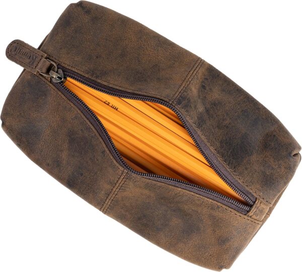 KomalC Genuine Buffalo Leather Zip-Lock Cosmetic & Pencil Pouch – Versatile Makeup and Stationery Case - Image 5