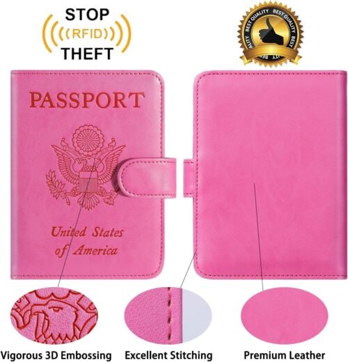 Chic RFID-Blocking Leather Passport Wallet: Stylish Travel Companion for All! (Pink) - 이미지 2