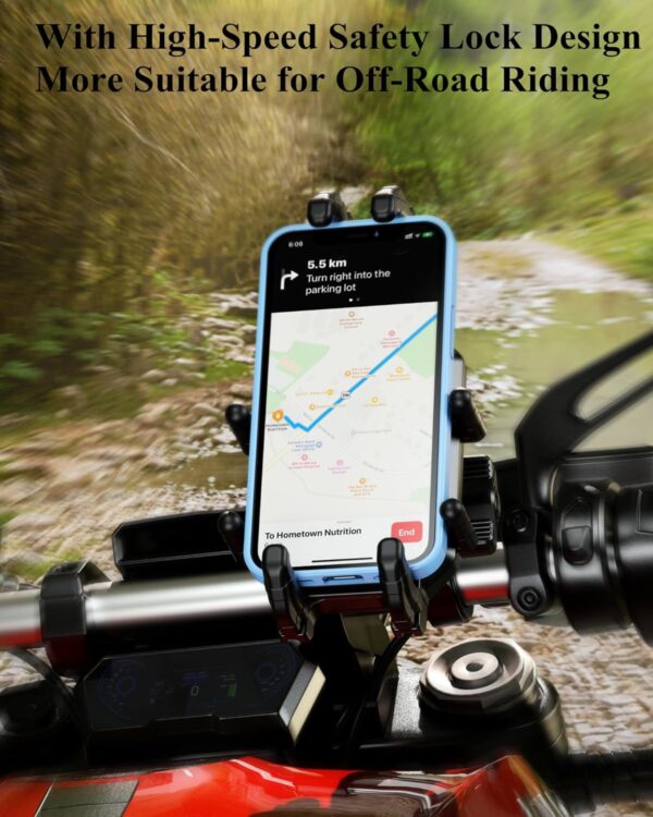 BRCOVAN Motorcycle Phone Holder with Vibration Dampener & High-Speed Secure Lock, Anti-Theft Motorcycle Phone Mount Handlebar Cellphone Holder for Bike Bicycle Scooter ATV Fit 5.4''-7.2'' Smartphones - Image 9