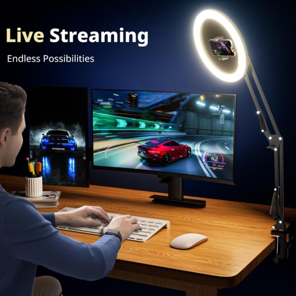 UBeesize 12’’ Ring Light with Overhead Phone Mount, LED Selfie Light with Stand and Phone Holder for iPhone and Laptop, Desk Light for Video Recording, Zoom Meeting, Live Streaming, Tiktok, YouTube - Image 3