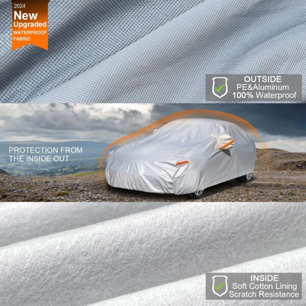 Kayme 6 Layers Car Cover Waterproof All Weather for Automobiles, Outdoor Full Cover Rain Sun UV Protection with Zipper Cotton, Size A2 3XL Universal Fit for Sedan (186-193 inch) - Image 2