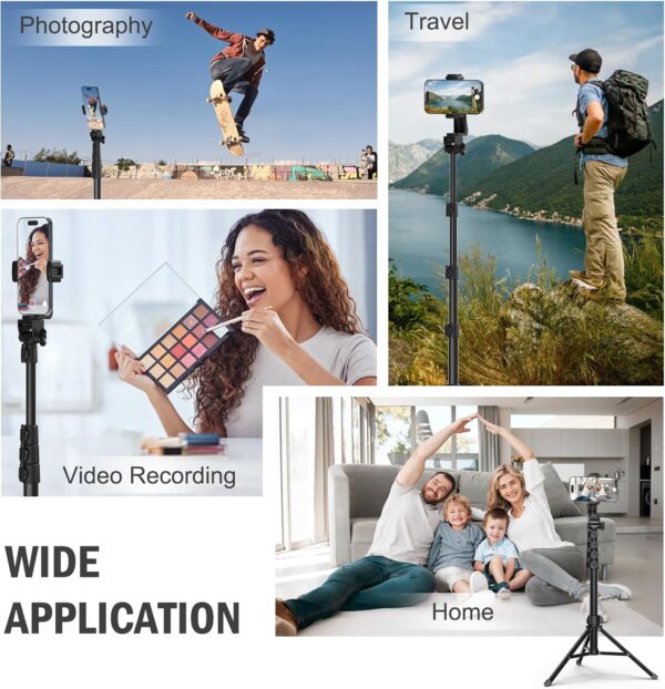 64” Tripod for Cell Phone & Camera, Phone Tripod with Remote and Phone Holder, Sturdy & Stable Height Adjustable Multi-Angle Shot Selfie Stick Tripod for Video Recording - Image 6