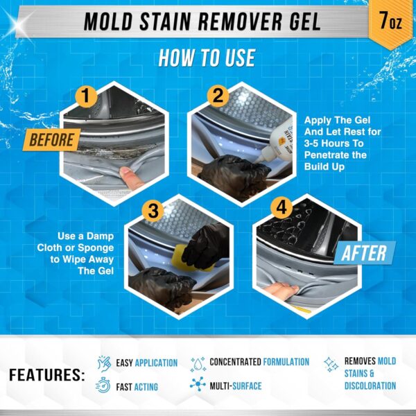 Mold Stain Remover Gel Cleaner - ACTIVE Heavy Duty Stain Cleaner for Front Loader Washing Machine Seal, Bathroom Grout, Shower, Caulk - Front Load Washer Cleaning Solution - 7 Fl Oz - Image 3