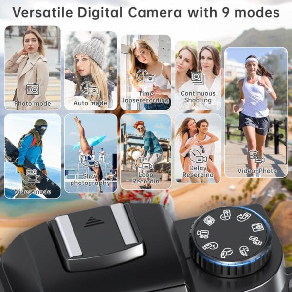 8K Digital Camera for Photography, Vlogging Camera for Youtube with Autofocus, WiFi Touchscreen 16X Digital Zoom Video Camera with 3000mAh Battery, Dual-lens, Lens Hood, 32GB TF Card and Flash,Black - Image 5