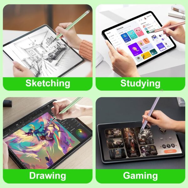 Stylus Pen for Touchscreen,3pcs 2in1 High Precision Sensitivity Stylus, Suitable for iPhone/ipad/Android Stylus for ipad,Compatible with All Touch(Green/Purple/Rose Gold + 4Tips) - Image 7