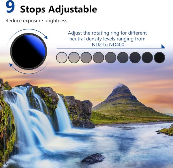 NEEWER 77mm Variable ND Filter ND2-ND400 (1-9 Stops), Neutral Density Filter, Multiple Coatings, Water and Scratch Resistant - Image 3