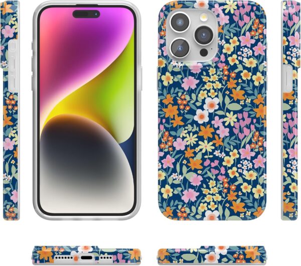 "Petal Power: Slim Navy Floral Case for iPhone 15 Pro - MagSafe & Action Ready!" - Image 8