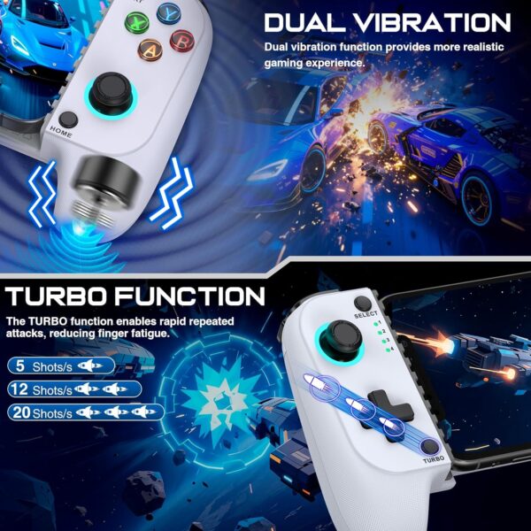 Mobile Game Controller for iPhone/Android, Wireless Phone Controller Support Phone Case, Gaming Controller with Hall Joystick Suitable for Xbox Game Pass, Steam Link, Roblox, Call of Duty & More, White - Image 6