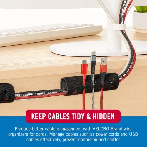 "Transform Your Space: Dual-Function Cable Sleeves for Effortless Desk and Nightstand Organization - Set of 2 in Sleek Black" - 이미지 3