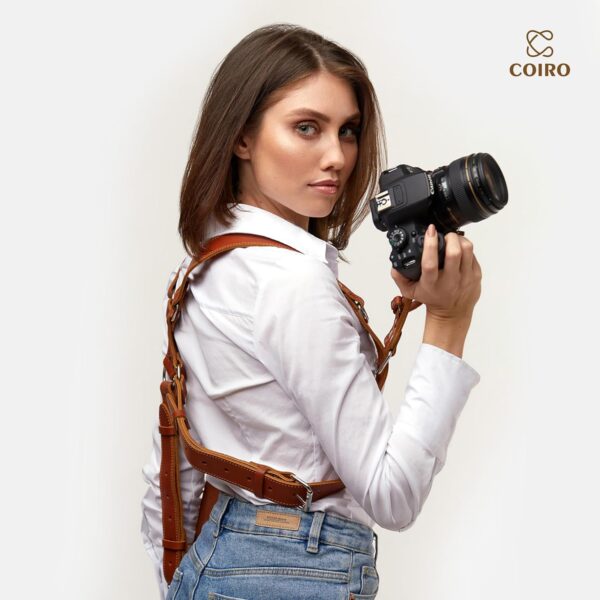 Camera Harness for 2 Cameras – Dual Shoulder Leather Camera Strap – Double Camera Harness for DSLR/SLR, Camera Straps for Photographers of All Levels, Standard Straps/Color Tan - Image 5