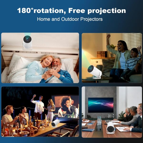 Mini Projector, Support 4K 1080P Portable Projector with Dual Band WIFI6 5G Wireless 5.2 Bluetooth Android 11, 200 ANSI Lumens, 180° Rotatable, Auto Keystone Correction,35"-130" Screen Video Projector - Image 6