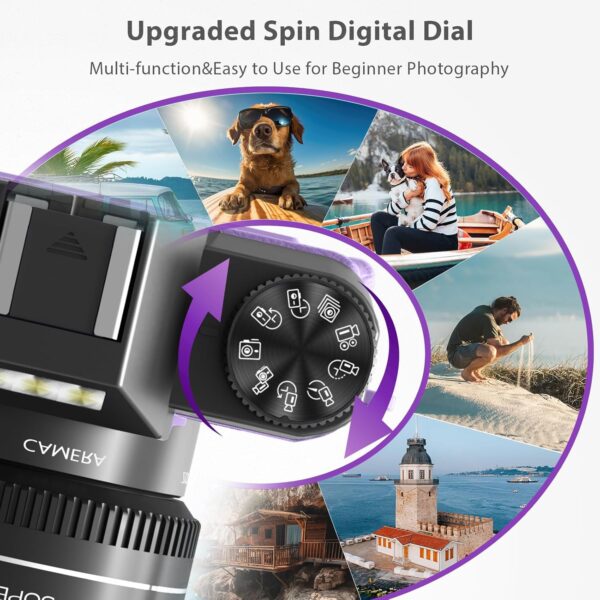 Capture Life in Vivid Detail: 56MP 4K Vlogging Camera with WiFi, 180° Flip Screen & Dual Lens Kit in Stylish Purple! - Image 6