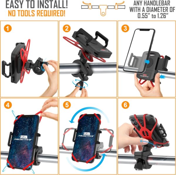 TruActive Premium Bike Phone Mount Holder | Universal Cell Phone Mount for 4"-7" Phones | Includes 6 Reusable Color Bands | Tool Free Handlebar Mount for Bicycle, Motorcycle, Electric Scooter, ATV - Image 6