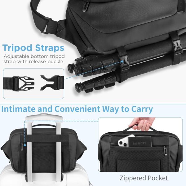 Camera Sling Bag,Waterproof Camera Case with Tripod Holder,Lightweight DSLR/SLR/Mirrorless Camera Bags Crossbody for photographers-Black - Image 5