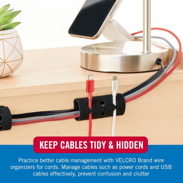 "Versatile Desk Duo: VELCRO® Cable Organizers for Effortless Cord Management and Stylish Nightstand Harmony" - Image 3