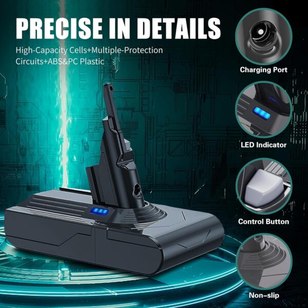 EGR Upgraded 7000mAh V8 Battery Replacement Compatible with Dyson V8 Animal Battery Replacement V8 Absolute V8 Motorhead V8 Fluffy SV10 Carbon Fiber Vacuum Cleaner 2 Filters and 3 Screws Included - Image 6