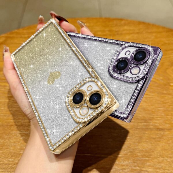 "Dazzling Heart Sparkle: Luxe Crystalline iPhone 14 Case for Glamorous Women and Girls" - Image 5
