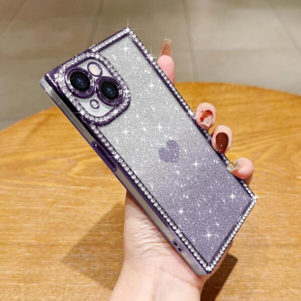 "Dazzling Heart Sparkle: Luxe Crystalline iPhone 14 Case for Glamorous Women and Girls" - Image 4