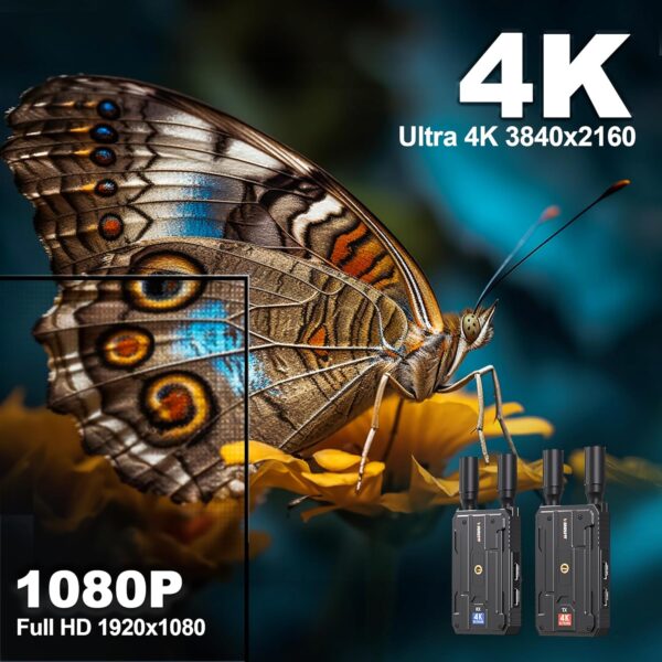 Wireless HDMI Transmitter and Receiver,Plug&Play 1300FT Los Range 4K Wireless HDMI Extender with 0.1S Latency,5G Wireless Video Transmission System for Streaming from DSLR/PC/Laptop to TV/Monitor - Image 4