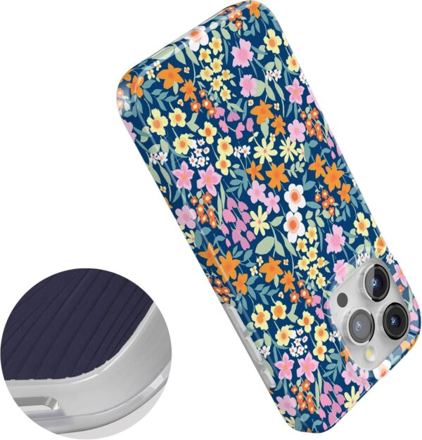 "Petal Power: Slim Navy Floral Case for iPhone 15 Pro - MagSafe & Action Ready!" - Image 4