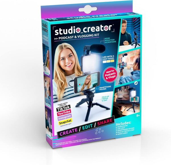 Canal Toys New Studio Creator Podcast & Vlogging Kit – Record Your own podcasts and Vlogs Like Your Favorite influencers! Fold-up Tripod, LED Light & Microphone. Ages 8+ - Image 10