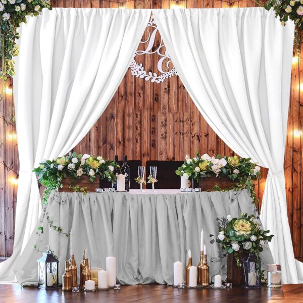 Joydeco White Curtains Backdrop for Wedding Parties, Photo Backdrop Curtains for Wedding Decorations Birthday, Wrinkle Free Polyester 5ft x 10ft Fabric Drape 2 Panels with Rod Pockets - Image 2