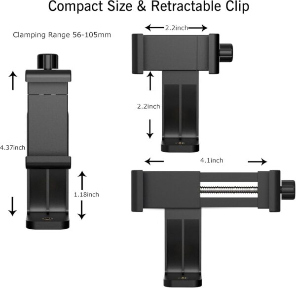 Ailun Phone Holder/Vertical and Horizontal Tripod Mount Adapter Rotatable Bracket with 1/4 inch Screw, Adjustable Clip for iPhone, Android Cell Phone, Selfie Stick, Camera Stand - Image 3
