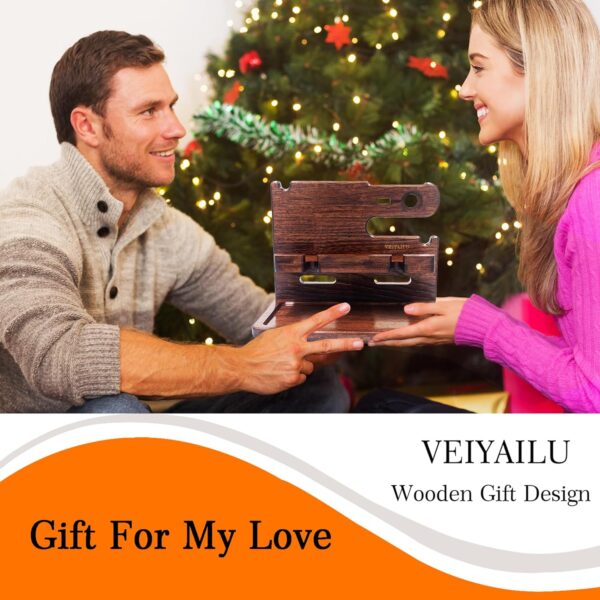 Gifts for Men Women Dad Husband Boyfriend Wood Phone Docking Station Nightstand Organizer for Men Birthday Gifts (Dark Brown) - Image 5