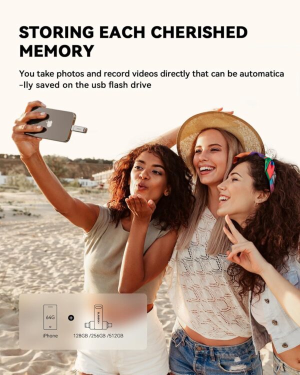 MFi Certified 128GB Flash Drive for iPhone Photo Stick, USB Thumb Drive Memory Stick High Speed USB Drive Photo Storage for iPhone Flash Drive Compatible for iPhone/iPad/Android/PC - Image 3