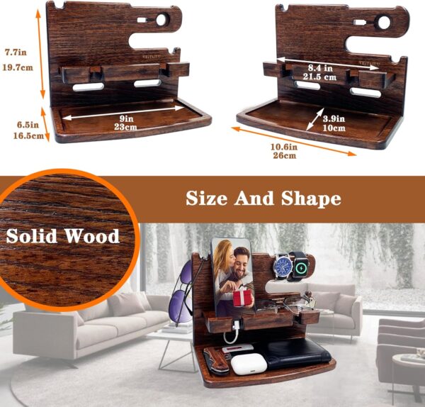Gifts for Men Women Dad Husband Boyfriend Wood Phone Docking Station Nightstand Organizer for Men Birthday Gifts (Dark Brown) - Image 3