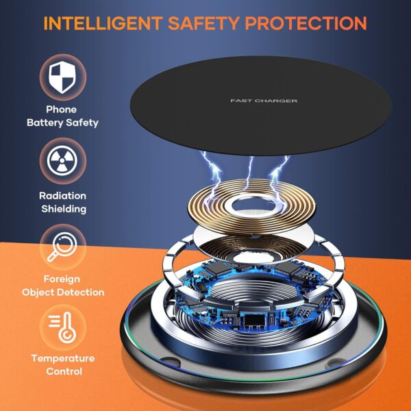 Wireless Charger Compatible with iPhone 16 15 14 13 12 11 Pro Max/Mini/Plus/XR/X/8, 15W Max Fast Wireless Charging Pad Mat for Samsung Galaxy S23/S22/S21/S20/S10, Galaxy Buds - Image 6