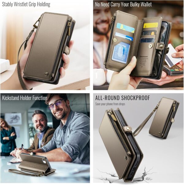 Chic Elegance: RFID-Blocking Desert Titanium Wallet Case for iPhone 16E with Stylish Flip Design and Wrist Strap - Image 4