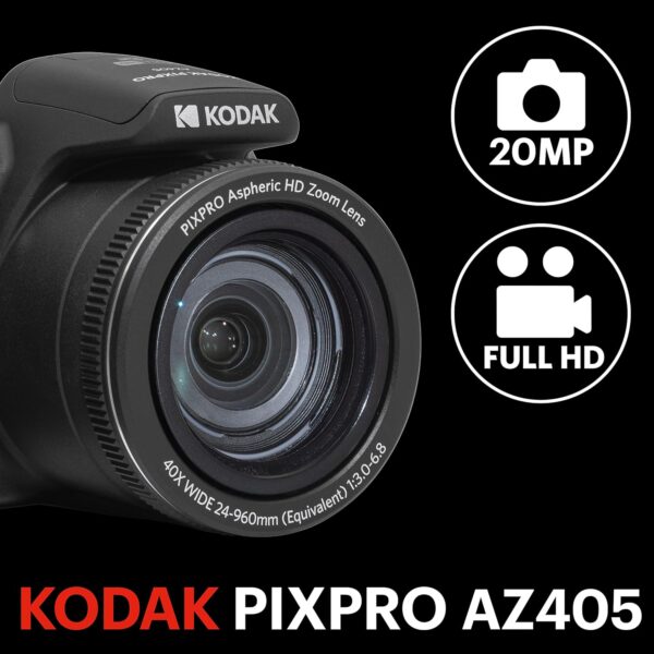 Unleash Your Creativity: The KODAK PIXPRO AZ405-BK 20MP Camera with 40X Zoom and 1080P HD Vlogging Power - Image 2