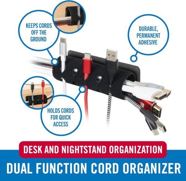 VELCRO Brand Cord Organizer for Desk Cable Management, Nightstand Organization, Unique Dual Function Cable Sleeve Cord Keepers Combo, Holds Wires for Easy Access, Route to Hide, Medium 2pk Black - Image 2