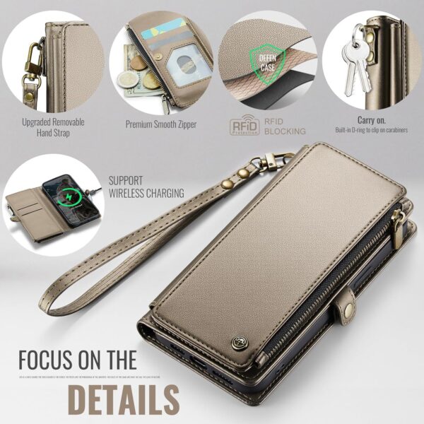 Chic Elegance: RFID-Blocking Desert Titanium Wallet Case for iPhone 16E with Stylish Flip Design and Wrist Strap - Image 5