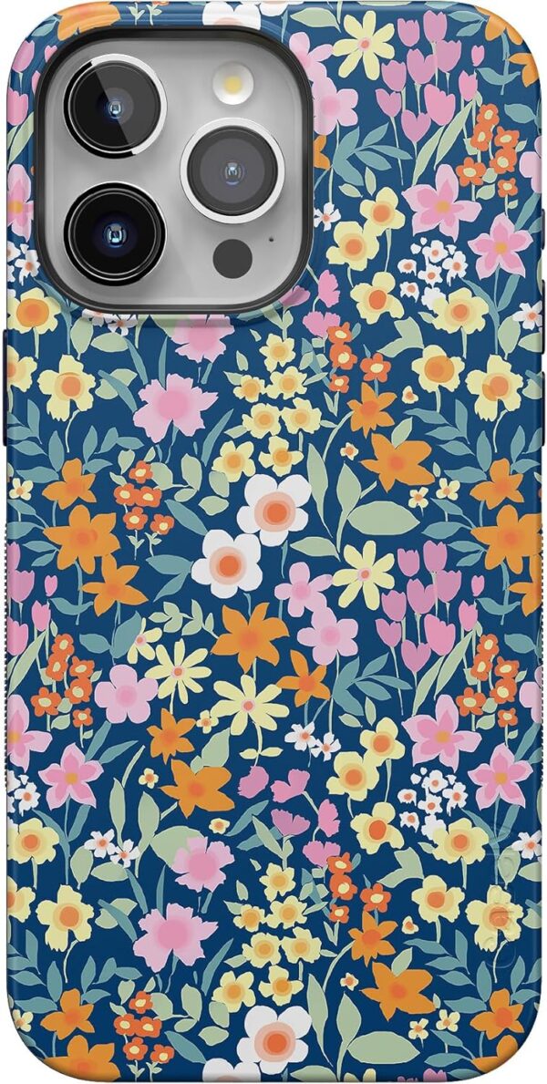 Casely iPhone 15 Pro Case | Full Bloom | Navy Floral | Bold Case | Compatible with MagSafe and Action Button