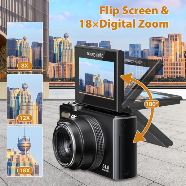 Elevate Your Content: The Ultimate 4K 64MP Vlogging Camera with Flip Screen and Zoom Features - Image 4