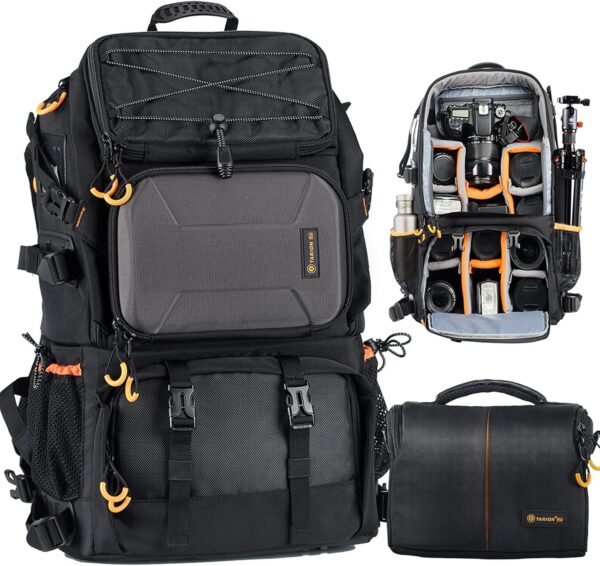 TARION Pro 2 Bags in 1 Camera Backpack Large with 15.6" Laptop Compartment Waterproof Rain Cover Extra Large Travel Hiking Camera Backpack DSLR Bag