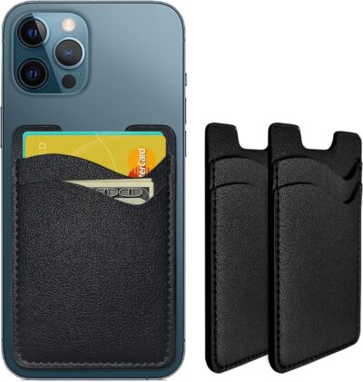 Sleek Leather Phone Wallet: Versatile Card Holders for Your Device - 2-Pack Black