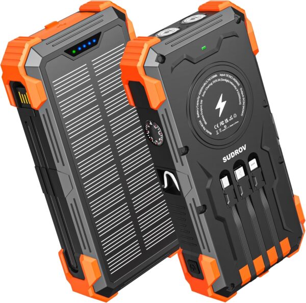 "EcoPower: 42800mAh Solar Wireless Charger with Quad Ports & LED Flashlights for Ultimate Outdoor Adventure!"