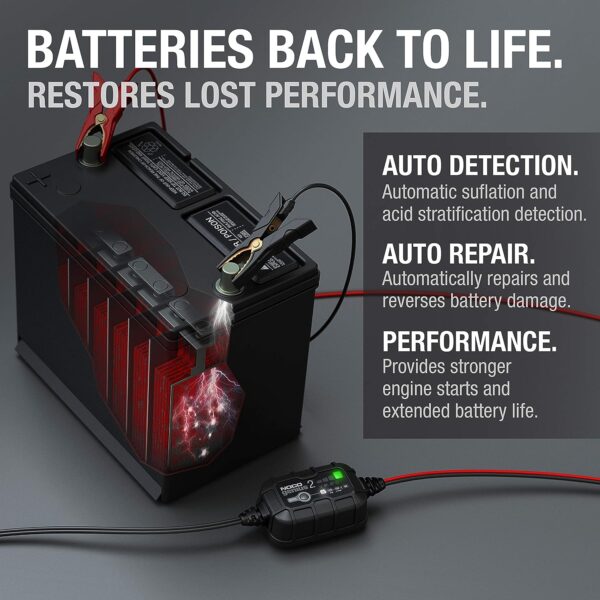 NOCO GENIUS2, 2A Smart Car Battery Charger, 6V and 12V Automotive Charger, Battery Maintainer, Trickle Charger, Float Charger and Desulfator for Motorcycle, ATV, Lithium and Deep Cycle Batteries - Image 6