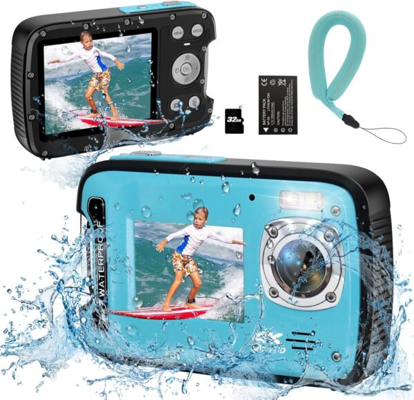 Dive into Clarity: 4K 48MP Dual-Screen Waterproof Camera with Floating Strap & 32GB Card for Ultimate Snorkeling Adventures!