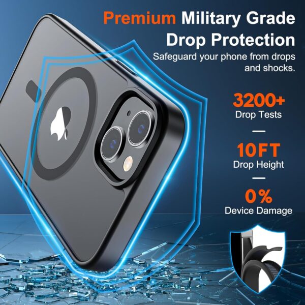 SUPFINE Magnetic for iPhone 14 Case & iPhone 13 Case (Compatible with MagSafe)(Military Grade Drop Protection) Slim Translucent Matte Shockproof Phone Cover,Black - Image 3