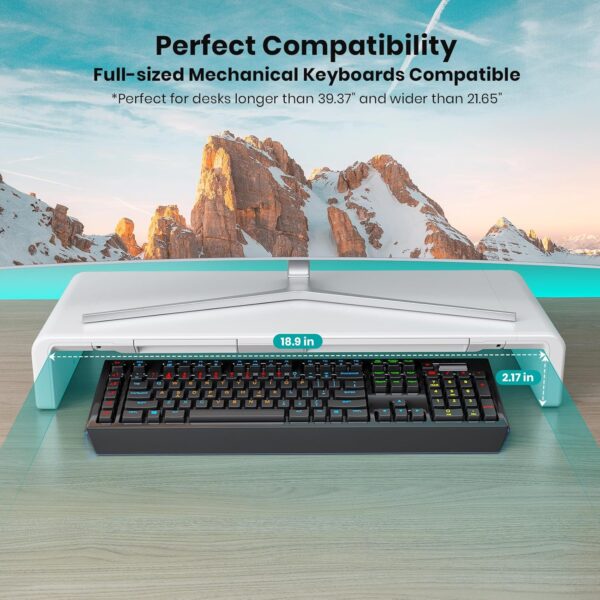 Elevate Your Workspace: Klearlook's Foldable, Height-Adjustable Monitor Stand with Storage and Device Holder in White - Image 3